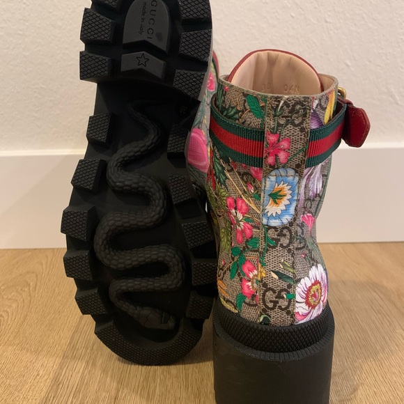 Authentic Gucci Supreme GG Monogram Flora Lace Up Combat Ankle Boots |Sz 38| - Picture 11 of 12